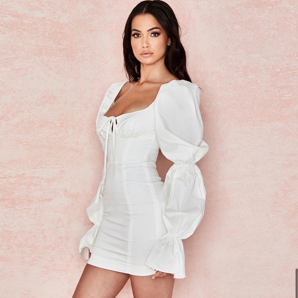 Puff Long Sleeve Mini White Dress - Picture 8 of 16